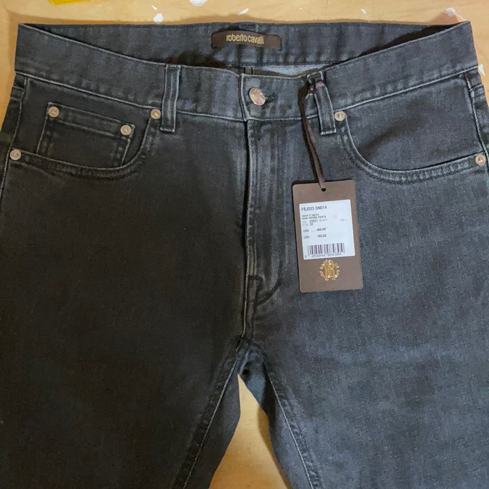 Roberto Cavalli Men’s black denim 5 pocket jean size 33 Originally $360